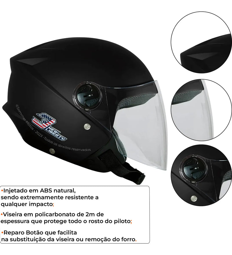 CAPACETE NEW LIBERTY THREE ELITE 56/56 (PRETO FOSCO)